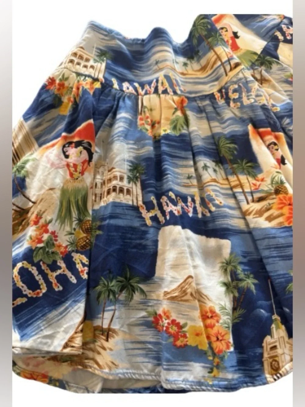 Ralph Lauren Blue Hawaiian Print Circle Skirt